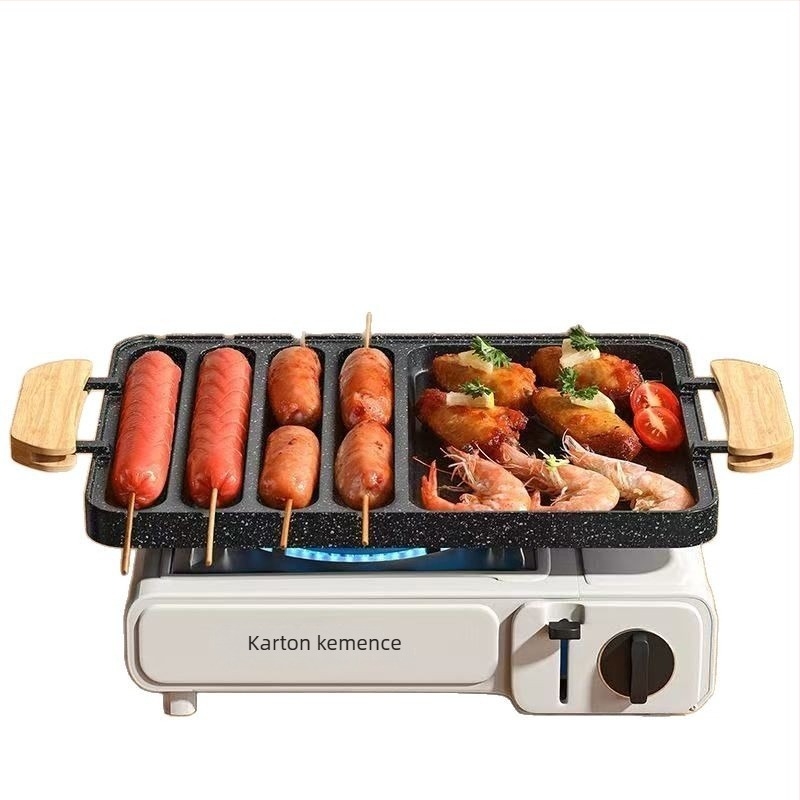 Kültéri 2–in–1 BBQ grilllap, vasból készült, négyszögletes, koreai stílusú teppanyaki, hordozható és tapadásmentes