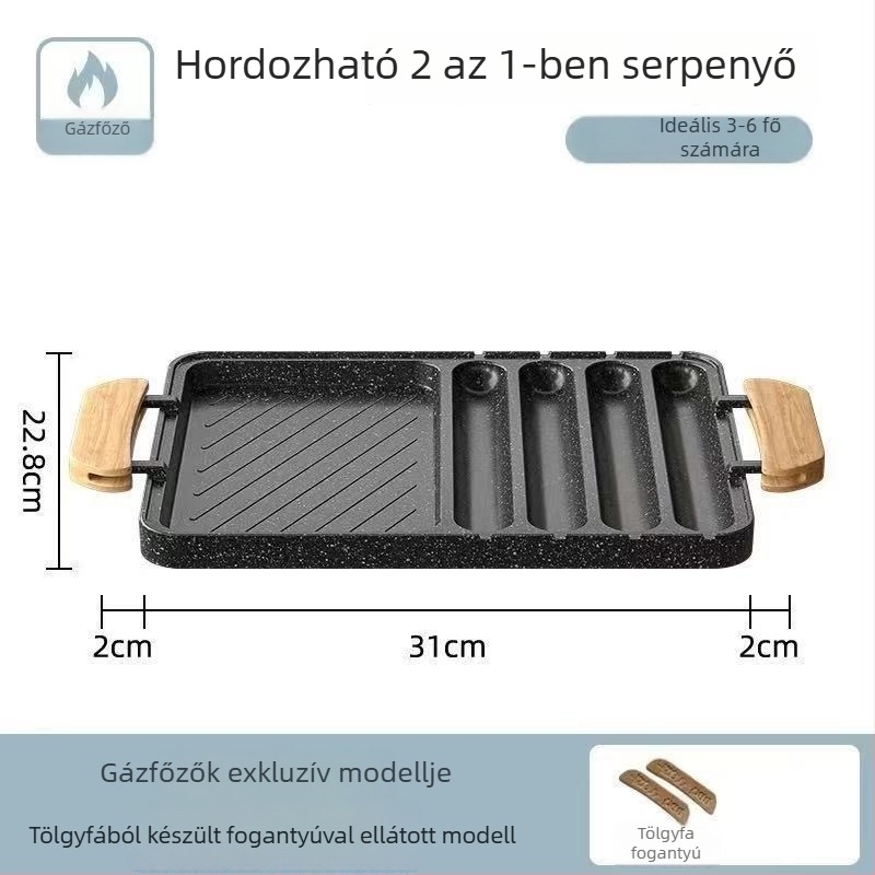 Kültéri 2–in–1 BBQ grilllap, vasból készült, négyszögletes, koreai stílusú teppanyaki, hordozható és tapadásmentes