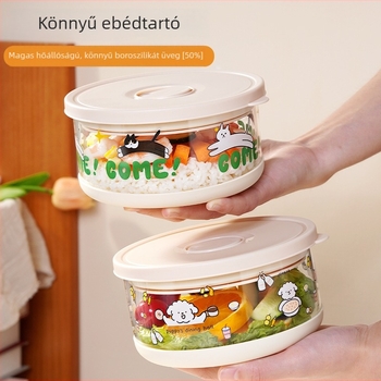Boroszilikát üveg ebédes doboz, 301–500 ml, mikrohullámú sütőben használható, frissesség megőrzése