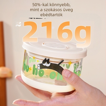 Boroszilikát üveg ebédes doboz, 301–500 ml, mikrohullámú sütőben használható, frissesség megőrzése