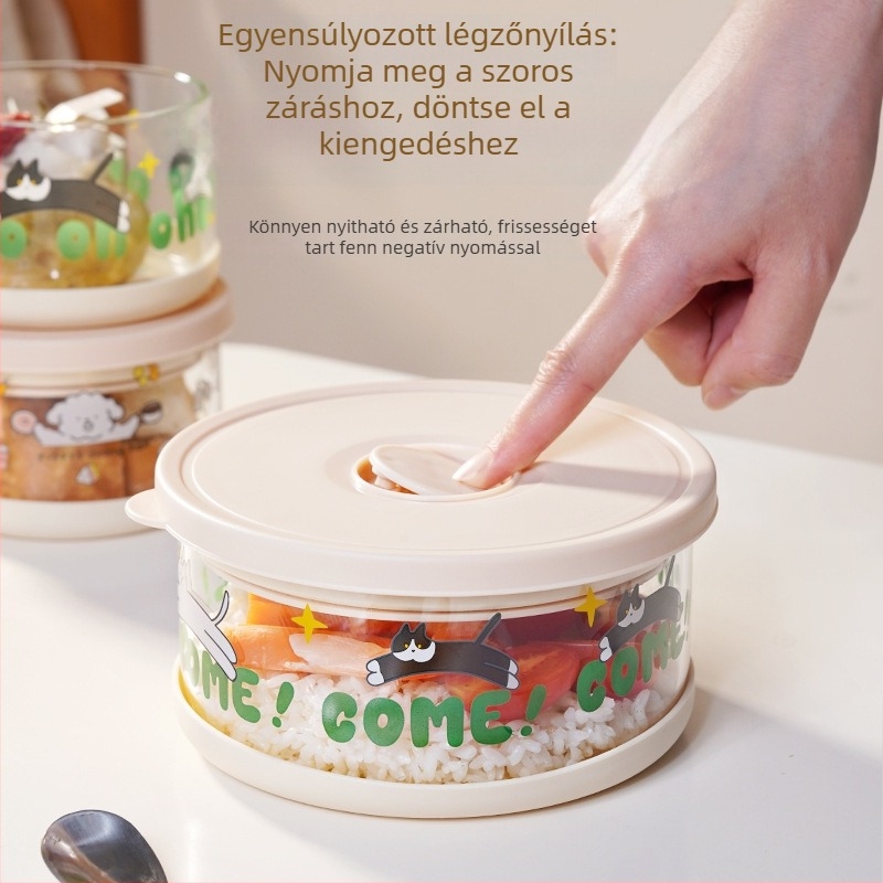 Boroszilikát üveg ebédes doboz, 301–500 ml, mikrohullámú sütőben használható, frissesség megőrzése