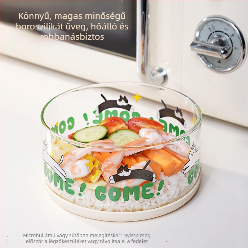 Boroszilikát üveg ebédes doboz, 301–500 ml, mikrohullámú sütőben használható, frissesség megőrzése