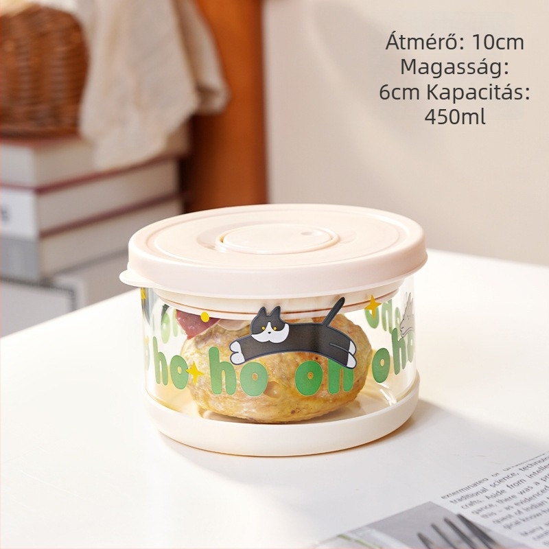 Boroszilikát üveg ebédes doboz, 301–500 ml, mikrohullámú sütőben használható, frissesség megőrzése