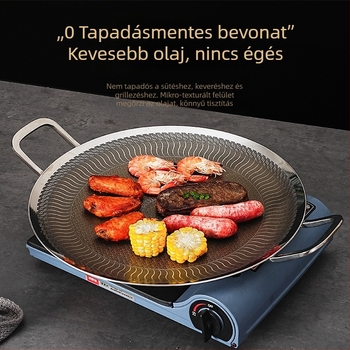 Titániumot tartalmazó rozsdamentes acél grilllemez, kör alakú, öt rétegű bevonat nélküli, sütéshez és grillezéshez