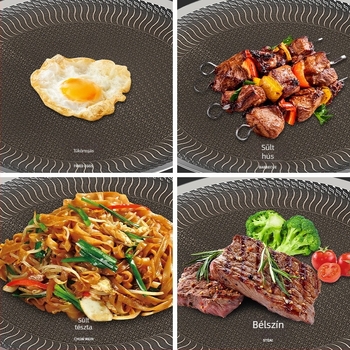 Titániumot tartalmazó rozsdamentes acél grilllemez, kör alakú, öt rétegű bevonat nélküli, sütéshez és grillezéshez