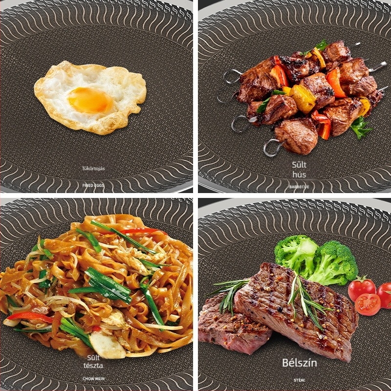 Titániumot tartalmazó rozsdamentes acél grilllemez, kör alakú, öt rétegű bevonat nélküli, sütéshez és grillezéshez