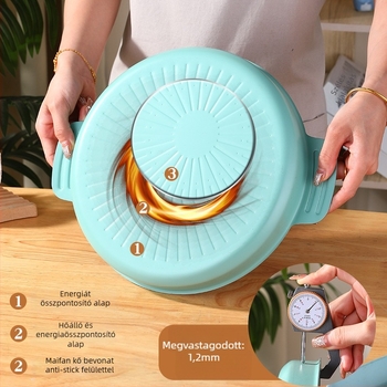 Koreai stílusú kör alakú tapadásmentes grill-serpenyő indukciós tűzhelyhez, vas test, Maifan kő felület, két fogantyú, 885 g
