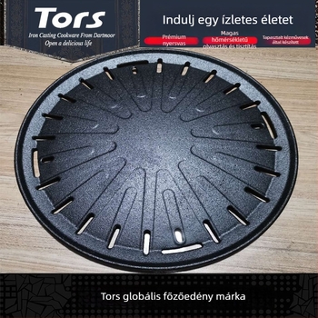 Öntöttvas koreai stílusú bevonat nélküli grillserpenyő, kör, 1.8–2.1 kg