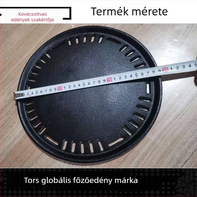 Öntöttvas koreai stílusú bevonat nélküli grillserpenyő, kör, 1.8–2.1 kg