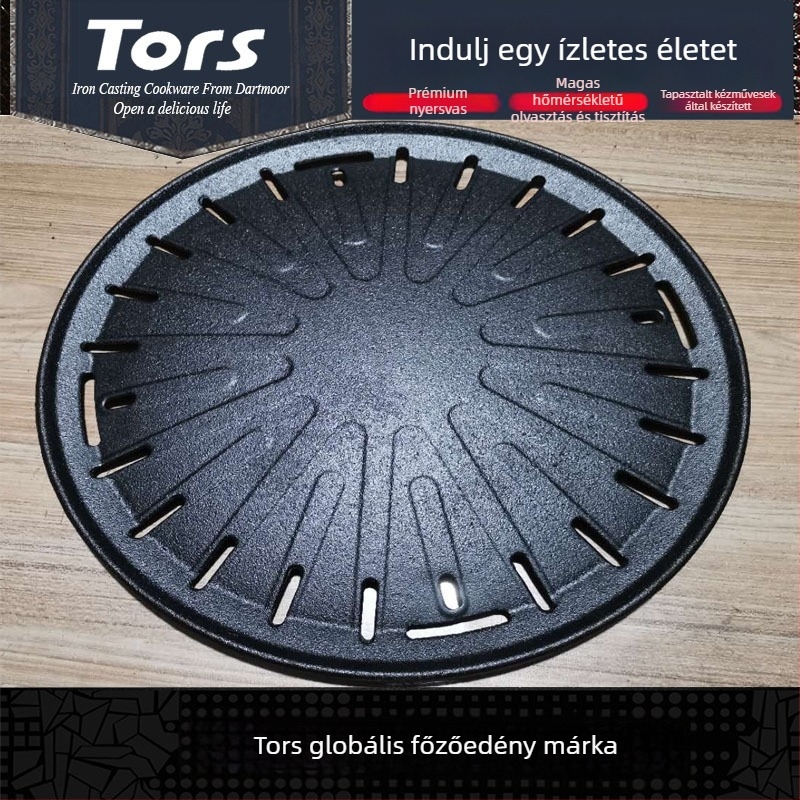 Öntöttvas koreai stílusú bevonat nélküli grillserpenyő, kör, 1.8–2.1 kg