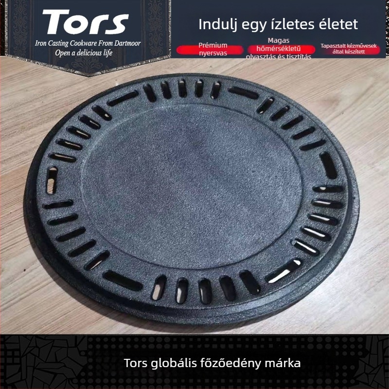 Öntöttvas koreai stílusú bevonat nélküli grillserpenyő, kör, 1.8–2.1 kg