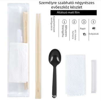 Egyszer használatos bambusz evőpálcikák, négy darabos készlet logóval, testreszabható, vastagság 1.5/2.0/2.5/3.5 mm, 800 darab/doboz