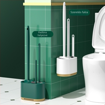 Fali rögzítésű 3-in-1 WC-kefés készlet leeresztő kefével és talppal | Műanyag | 365 g
