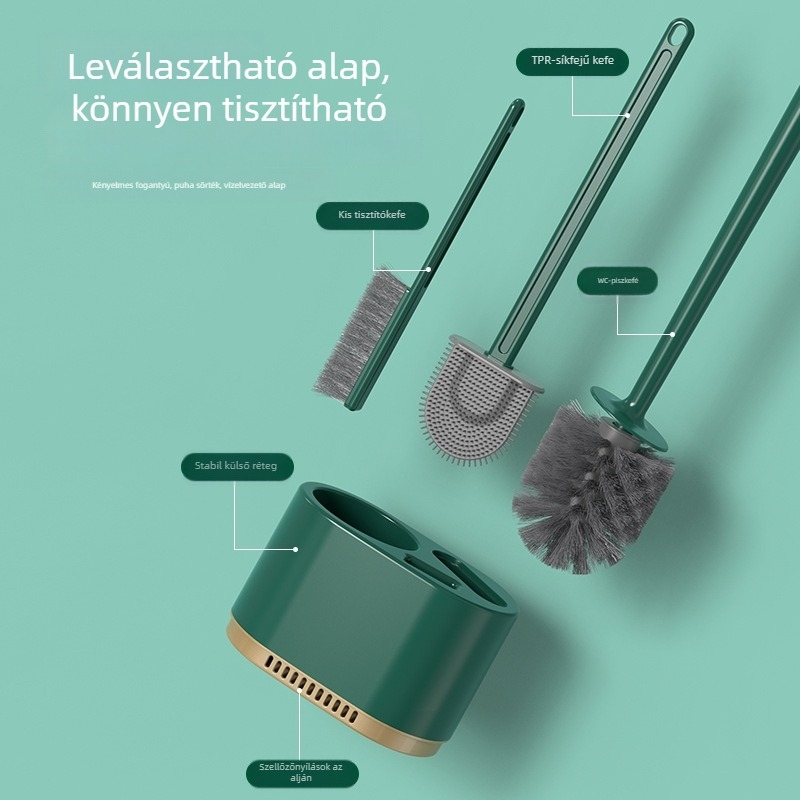 Fali rögzítésű 3-in-1 WC-kefés készlet leeresztő kefével és talppal | Műanyag | 365 g