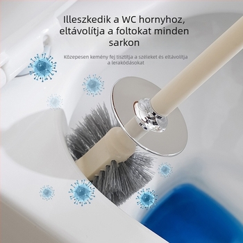 WC tisztító kefe talppal, hosszú nyele, falra szerelhető, puha sörtékkel, műanyag kivitelezés (súly 350 g)