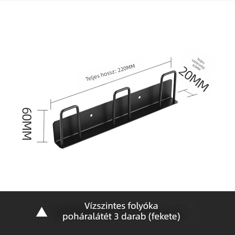 Fali pohártartó lyukasztás nélkül, lecsöpögtető pohártartó szénacélból (210 g)