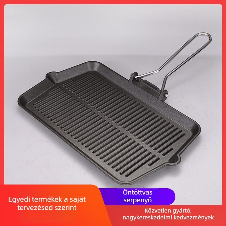 Teppanyaki öntöttvas grillserpenyő, négyszögletes alakú, 1,2 kg, testreszabható feldolgozás