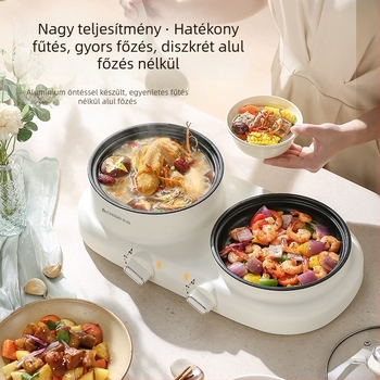 All-in-one shabu-shabu elektromos edény, 1200 W; funkciók: gőzölés, sütés, pirítás, főzés és teppanyaki; shabu-shabu és grill módok; műanyag test; gombos vezérlés; 220V.