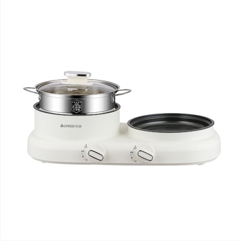 All-in-one shabu-shabu elektromos edény, 1200 W; funkciók: gőzölés, sütés, pirítás, főzés és teppanyaki; shabu-shabu és grill módok; műanyag test; gombos vezérlés; 220V.