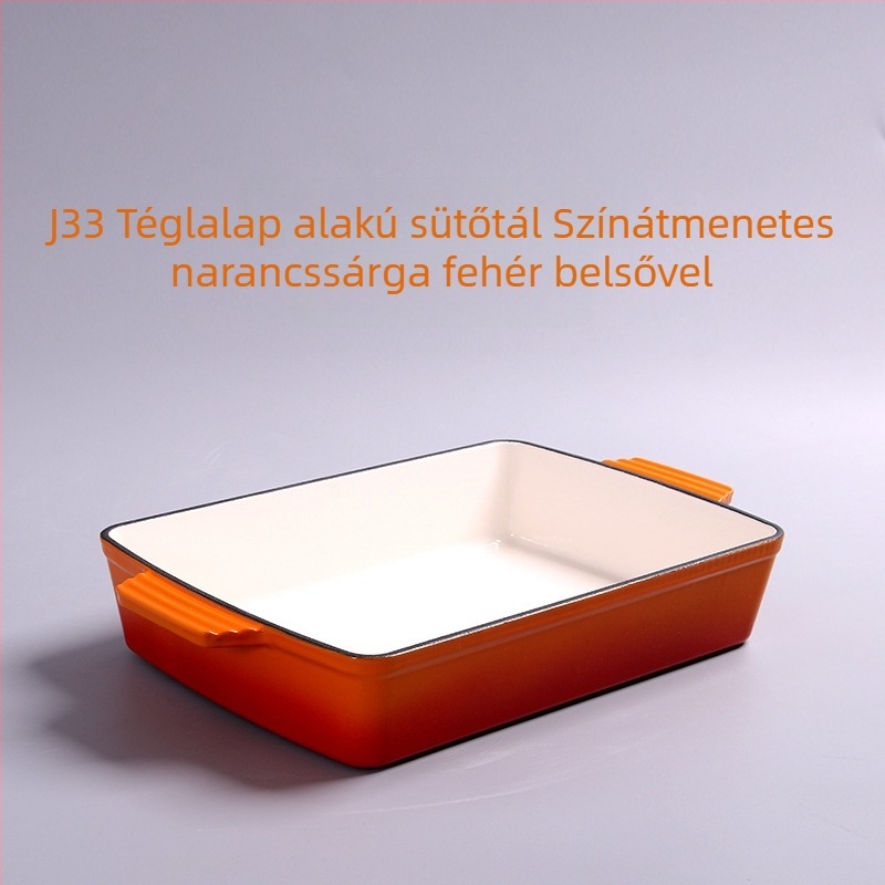 Emailezett vasból készült serpenyő, téglalap alakú sütőserpenyő, indukcióval kompatibilis, egyetlen aljzat, 3,8 kg