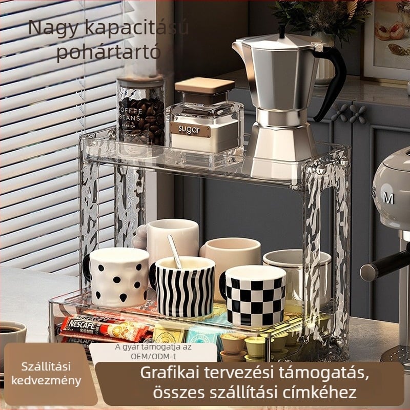 Asztali pohártartó – nagy kapacitás, gleccser mintázat, modern minimalista stílus, műanyag, fúrás nélkül