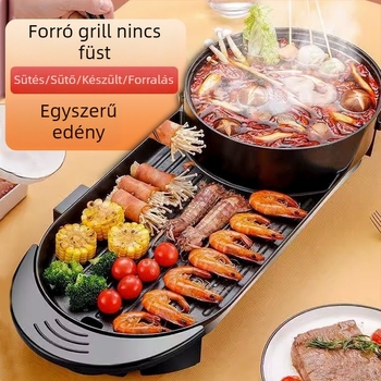 Elektromos grill és forró fazék, 3-4 L, 1200-1500 W, Hőmérséklet-szabályozás, Sütés/Főzés/Hot Pot funkciók, Belső edény mélysége 7 cm, 3-4 főre