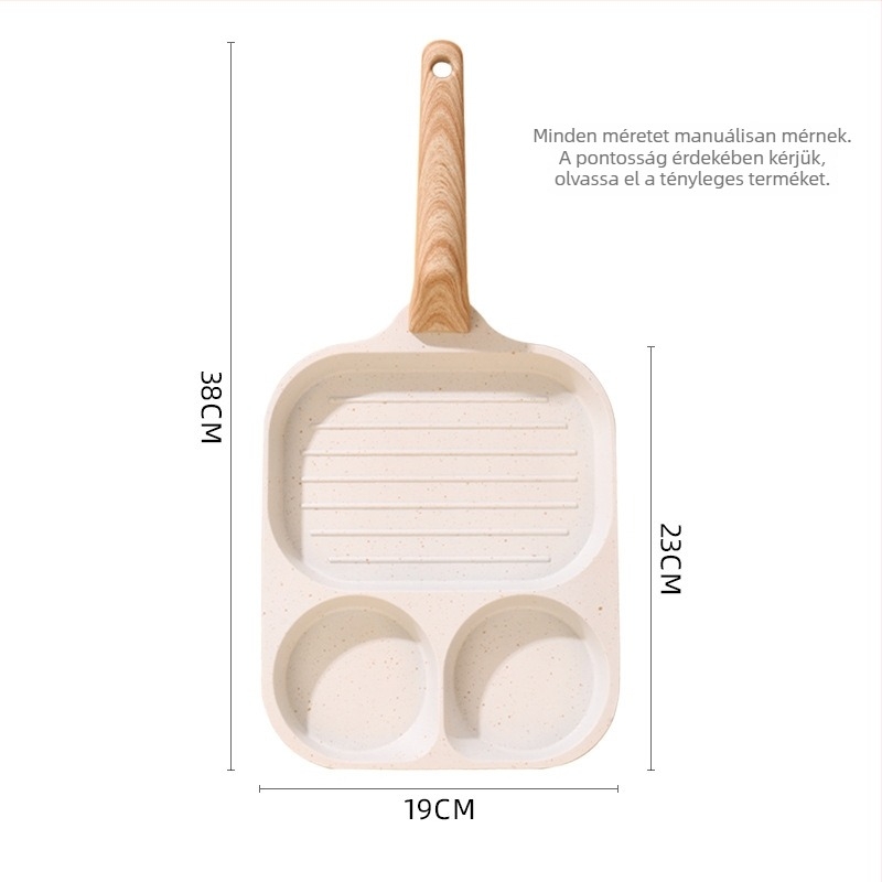Maifan kőből készült háztartási reggelis serpenyő, kétlyukas tojásos serpenyő, tapadásmentes, 2-in-1 grill serpenyő, fa nyéllel