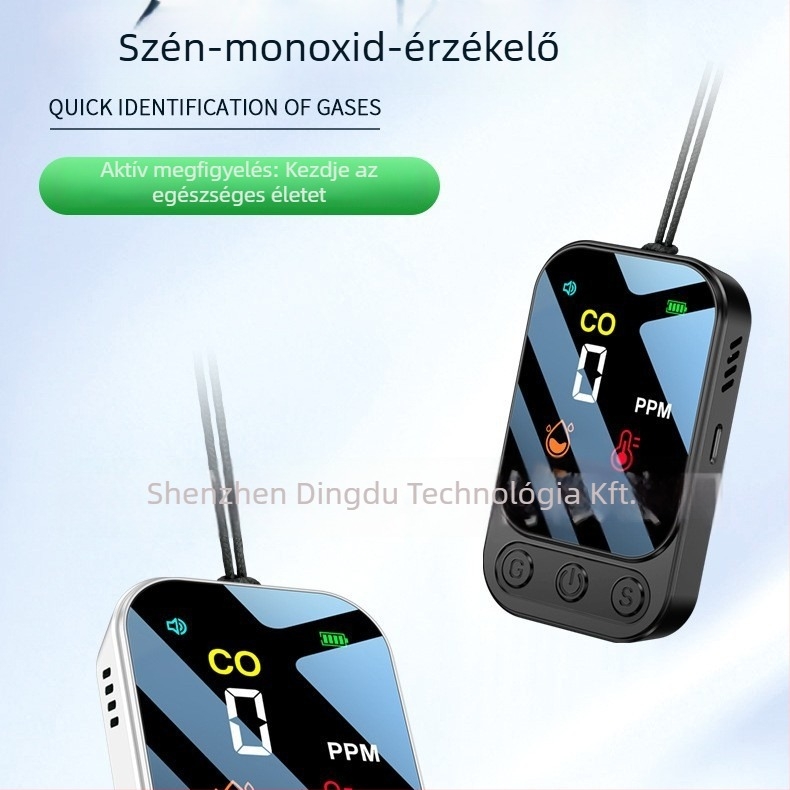Hordozható szén-monoxid-érzékelő, 0-999 ppm tartomány, ±5 ppm pontosság, beépített lítium akkumulátor, HD09 modell.