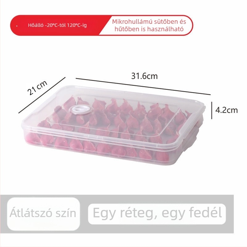 Háromrészes dumpling tároló doboz, zárható fedéllel, hűtőszekrényhez