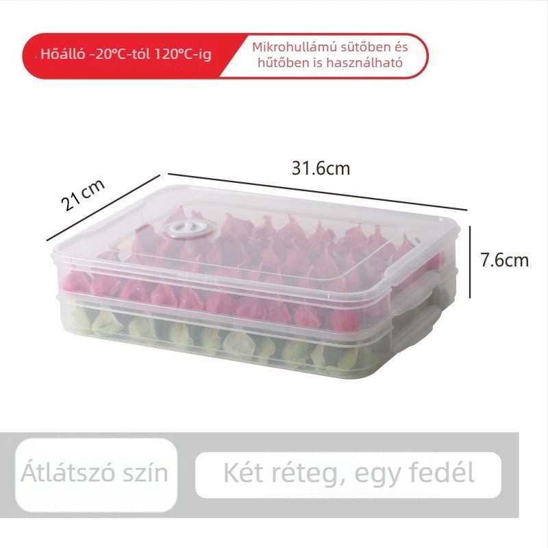 Háromrészes dumpling tároló doboz, zárható fedéllel, hűtőszekrényhez