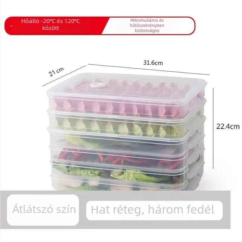 Háromrészes dumpling tároló doboz, zárható fedéllel, hűtőszekrényhez