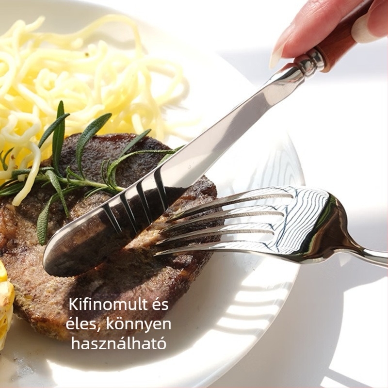 Steak kés, villa és kanál készlet, Careno, rozsdamentes acél 304, skandináv stílus, egyszerű stílus, esküvői ajándék