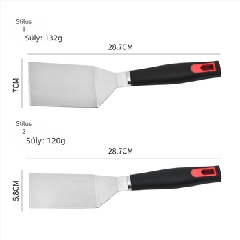 Rozsdamentes acélból készült főző spatula PP-fogantyúval; alkalmas steakhez, teppanyakihoz és pizzához