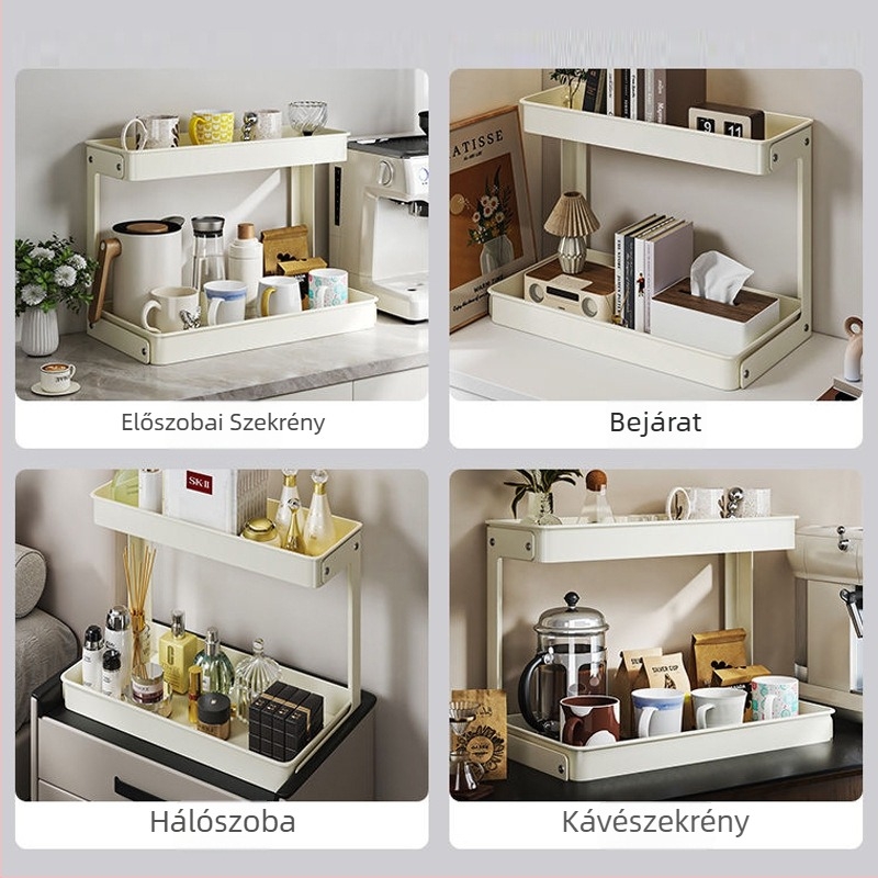 Kétszintes pohártartó konyha és asztal mellé, Nordic stílusú szénacél, drenázs, kampóval szerelhető