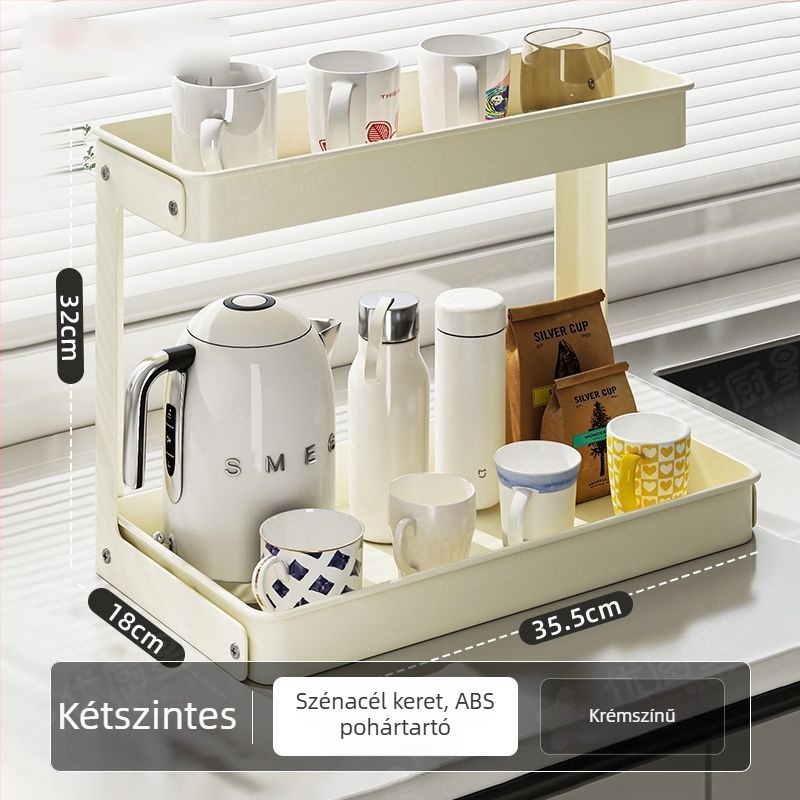 Kétszintes pohártartó konyha és asztal mellé, Nordic stílusú szénacél, drenázs, kampóval szerelhető