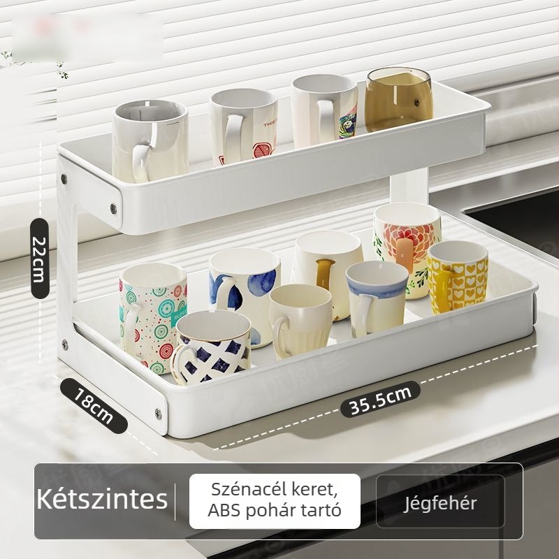 Kétszintes pohártartó konyha és asztal mellé, Nordic stílusú szénacél, drenázs, kampóval szerelhető