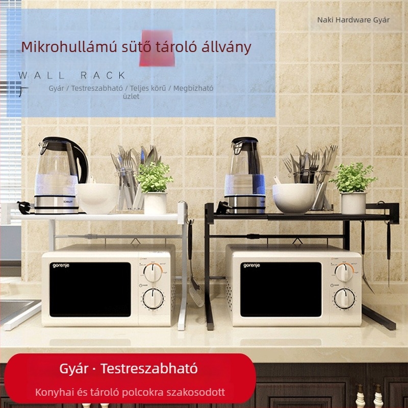 Naqi márkájú, fém anyagú, többfunkciós, kihúzható, kétszintes tárolóállvány mikrohullámú sütőhöz, padlóra – Stílus: Modern egyszerűség (Márka: Naqi; Anyag: Fém; Funkció: Többfunkciós; Polc típusa: Asztali; Stílus: Modern egyszerűség)