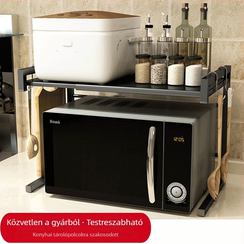 Naqi márkájú, fém anyagú, többfunkciós, kihúzható, kétszintes tárolóállvány mikrohullámú sütőhöz, padlóra – Stílus: Modern egyszerűség (Márka: Naqi; Anyag: Fém; Funkció: Többfunkciós; Polc típusa: Asztali; Stílus: Modern egyszerűség)