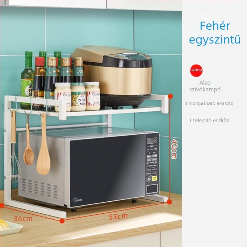 Naqi márkájú, fém anyagú, többfunkciós, kihúzható, kétszintes tárolóállvány mikrohullámú sütőhöz, padlóra – Stílus: Modern egyszerűség (Márka: Naqi; Anyag: Fém; Funkció: Többfunkciós; Polc típusa: Asztali; Stílus: Modern egyszerűség)