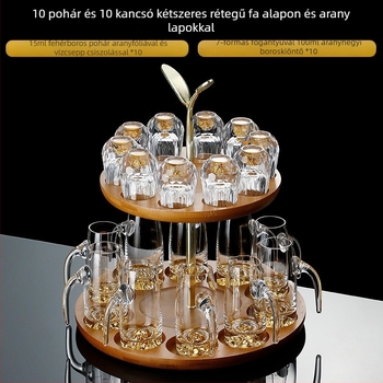 Bambusz likőr pohár tartó, kétszintes, 10 pohár és 10 csésze tárolására, modern egyszerű dizájn