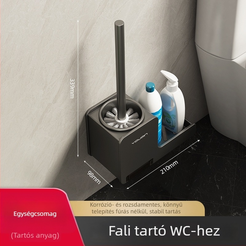 Fali WC-kefe rozsdamentes acélból, fürdőszobai tisztításra.