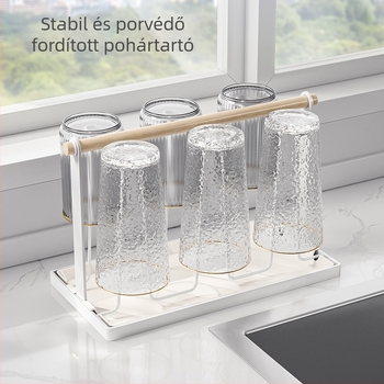 Pohártartó vasdrót konstrukcióval, lefolyótálcával és fordított pohár tárolással — modern minimál stílus, 450 g
