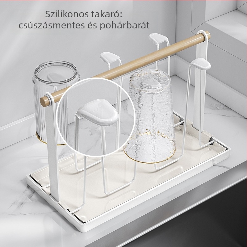 Pohártartó vasdrót konstrukcióval, lefolyótálcával és fordított pohár tárolással — modern minimál stílus, 450 g