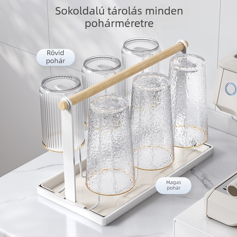 Pohártartó vasdrót konstrukcióval, lefolyótálcával és fordított pohár tárolással — modern minimál stílus, 450 g