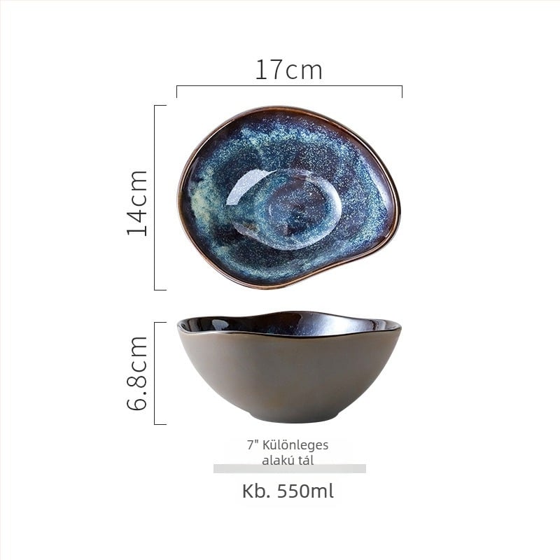 Kemencében égetett kerámia étkészlet, japán stílus, 13 darab, mikrohullámú sütőben használható