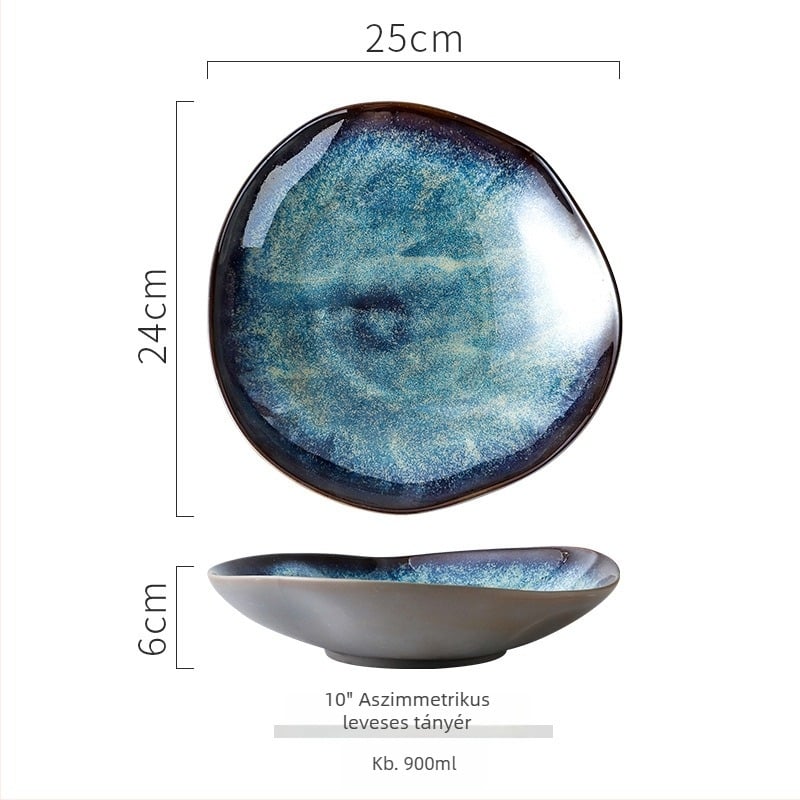 Kemencében égetett kerámia étkészlet, japán stílus, 13 darab, mikrohullámú sütőben használható