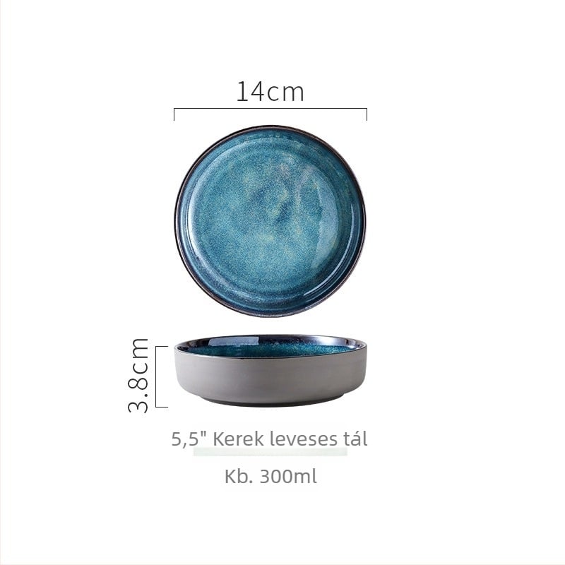 Kemencében égetett kerámia étkészlet, japán stílus, 13 darab, mikrohullámú sütőben használható