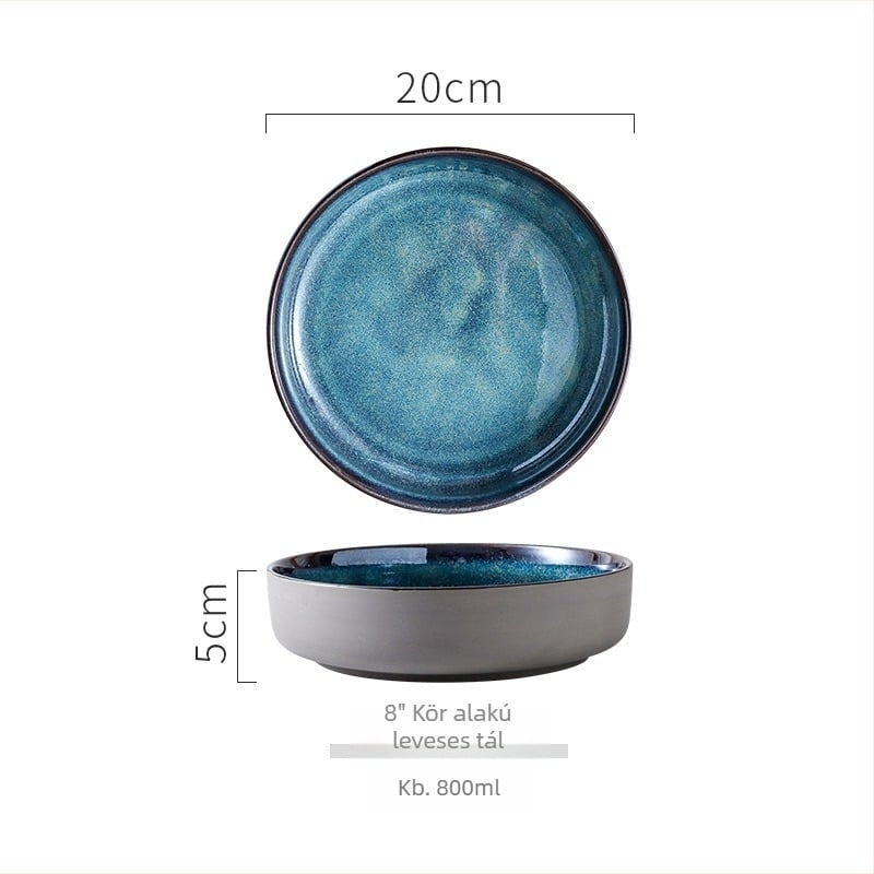 Kemencében égetett kerámia étkészlet, japán stílus, 13 darab, mikrohullámú sütőben használható