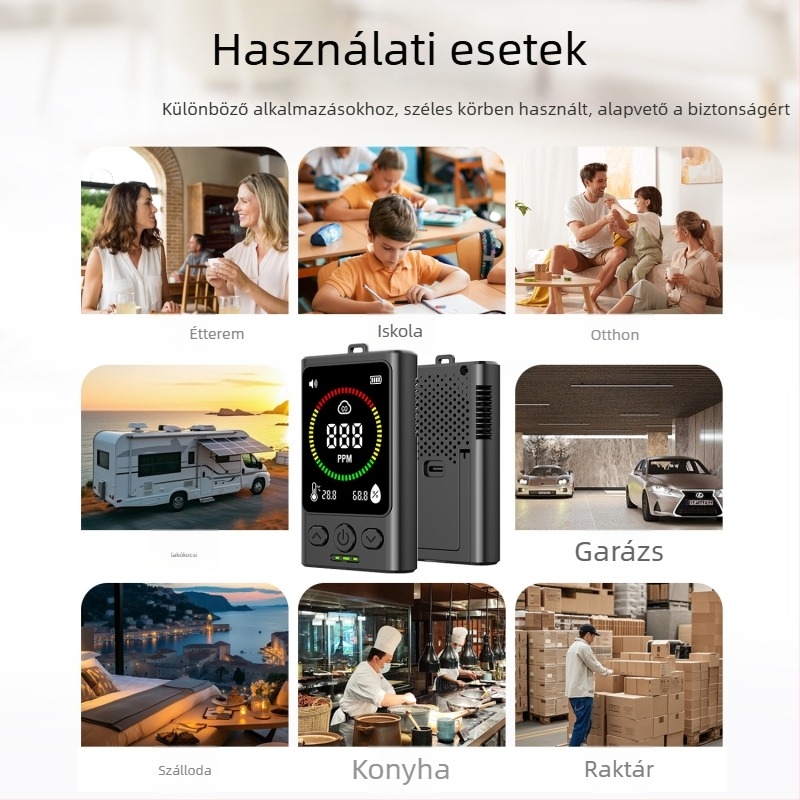 Gc3000 hordozható szén-monoxid, hőmérséklet és páratartalom 3 az 1-ben detektor – tartomány 400–5000 ppm, pontosság ±5%, USB tápegység