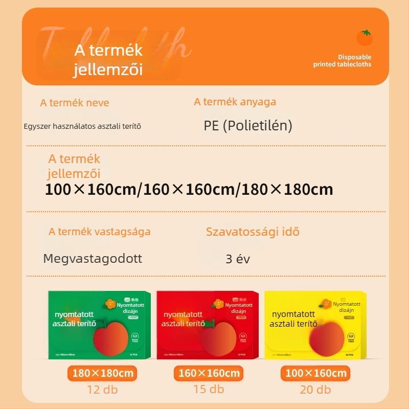 Egyszer használatos műanyag asztalterítő, téglalap alakú, rajzfilm mintával és nyomtatott logóval, 0.03 mm vastagság